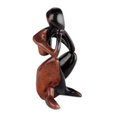 Ebony wood sculpture, 'Thoughtful Man' - Hand-Carved Ebony Wood Sculpture from Ghana
