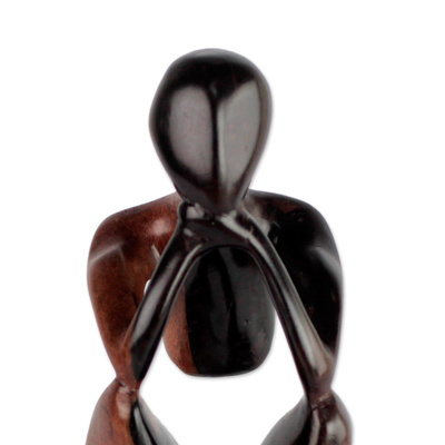 Ebony wood sculpture, 'Thoughtful Man' - Hand-Carved Ebony Wood Sculpture from Ghana