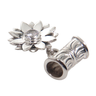 Sterling silver pendant, 'April Daisy' - Fair Trade Sterling Silver and Cubic Zirconia Pendan