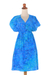 Kleid aus Batik-Rayon - Von Hand gefertigtes, frisches blaues Batik-Rayon-Kurzkleid