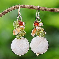 Multi-gemstone dangle earrings, 'Thai Joy' - Multi-Gemstone Beaded Cluster Earrings from Thailand