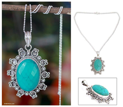 Sterling silver pendant necklace, 'Mystical Sky' - Magnesite and Sterling Silver Pendant Necklace