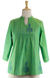 Cotton tunic, 'Lapis Paisley' - Block Print Green Cotton Tunic Top