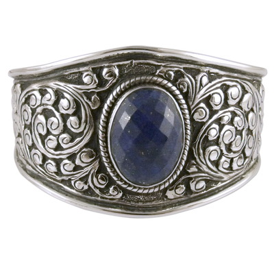 Lapis lazuli cuff bracelet, 'Blue Forest' - Sterling Silver Cuff Lapis Lazuli Bracelet