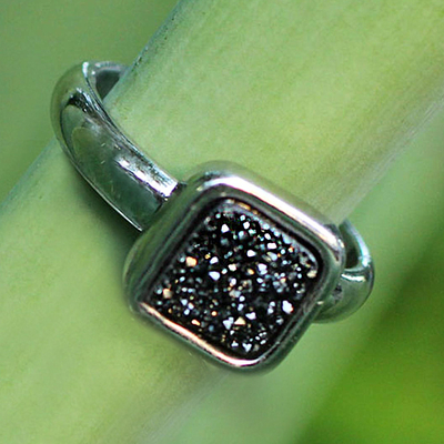 Brazilian drusy agate ring, 'Samba Titanium' - Unique Drusy Ring from Brazil