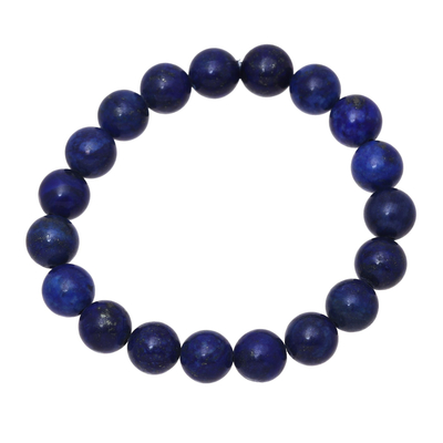 Lapis lazuli beaded stretch bracelet, 'Starry Universe' - Handmade Lapis Lazuli Elastic Beaded Bracelet from India