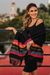 Zapotec cotton rebozo shawl, 'Zapotec Night Splendor' - Black Zapotec Rebozo Shawl with Colorful Geometric Stripes