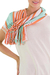 Cotton infinity scarf, 'Exuberant Beauty in Coral' - Orange and Mint Striped Cotton Infinity Scarf with Fringe