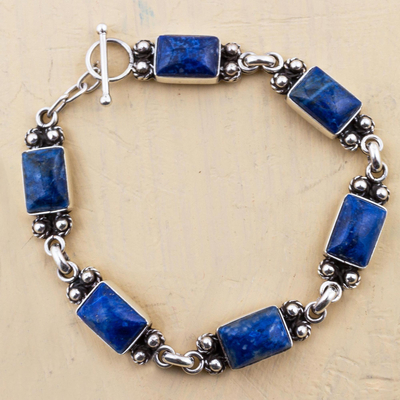 Lapis lazuli link bracelet, 'Seven Seas' (6.5 inch) - Lapis Lazuli Sterling Silver Link Bracelet (6.5 Inch)