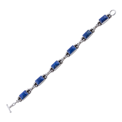 Lapis lazuli link bracelet, 'Seven Seas' (6.5 inch) - Lapis Lazuli Sterling Silver Link Bracelet (6.5 Inch)