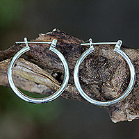 Sterling silver hoop earrings, 'Moonlit Goddess' (medium) - Sterling Silver Hoop Earrings (Medium)