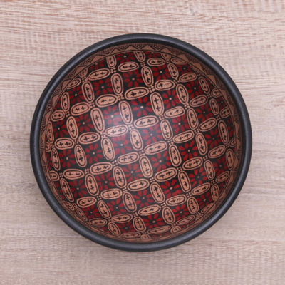 Batik wood decorative bowl, 'Truntum Parade' - Truntum Motif Batik Wood Decorative Bowl from Bali