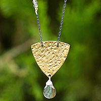 Gold plated labradorite pendant necklace, 'Ancient Ways' - Modern Design Women's Pendant Necklace with Labradorite