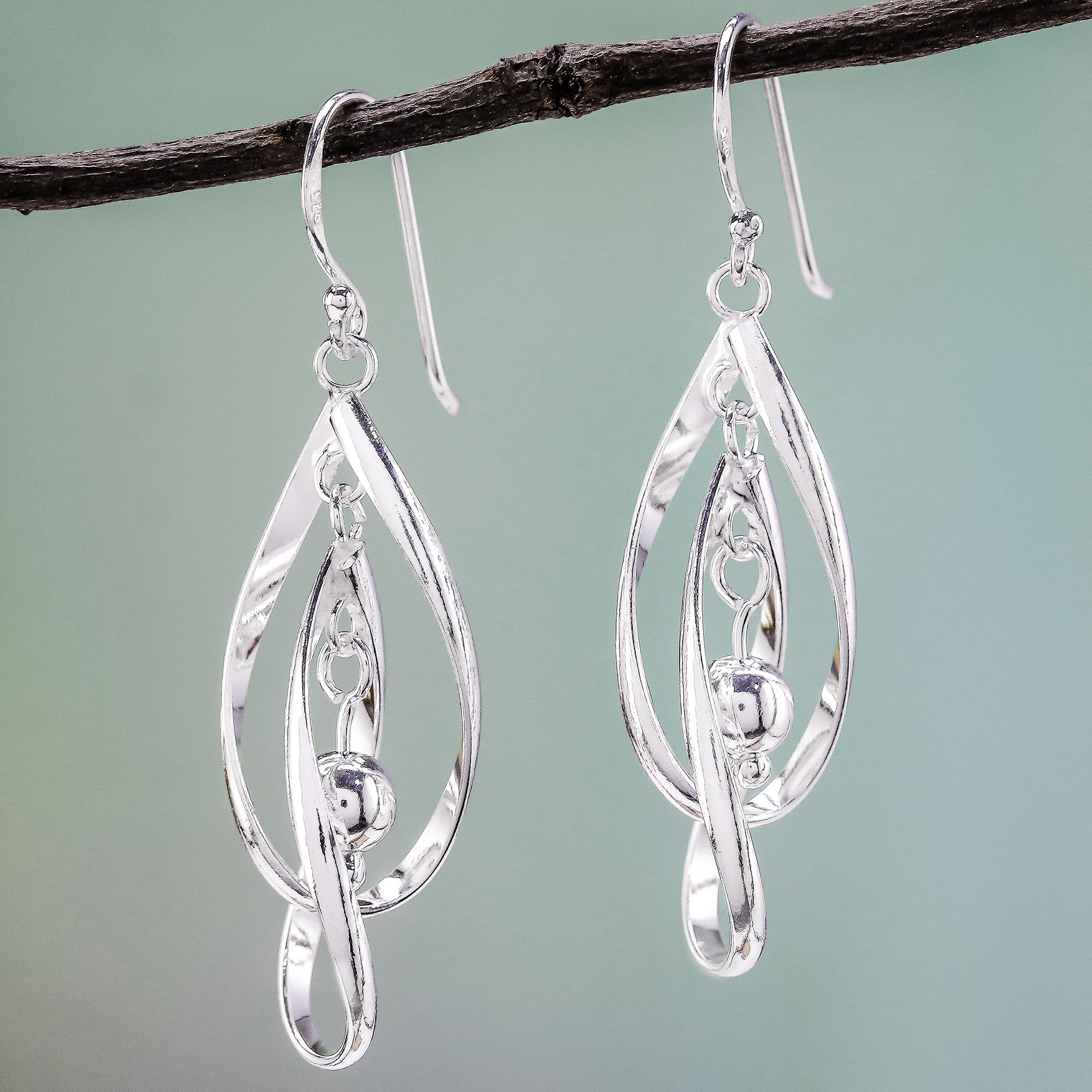 Twisted Sterling Silver Dangle Earrings from Thailand, 'Energetic Spin'