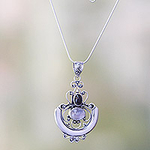 Indonesian Sterling Silver and Rainbow Moonstone Necklace, 'Arabesque'