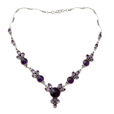 Amethyst pendant choker, 'Purple Lilacs' - Hand Crafted Amethyst and Sterling Silver Pendant Choker