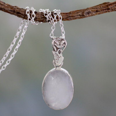 Rainbow moonstone pendant necklace, 'Radiant Facets' - Artisan Made Silver and Rainbow Moonstone Necklace