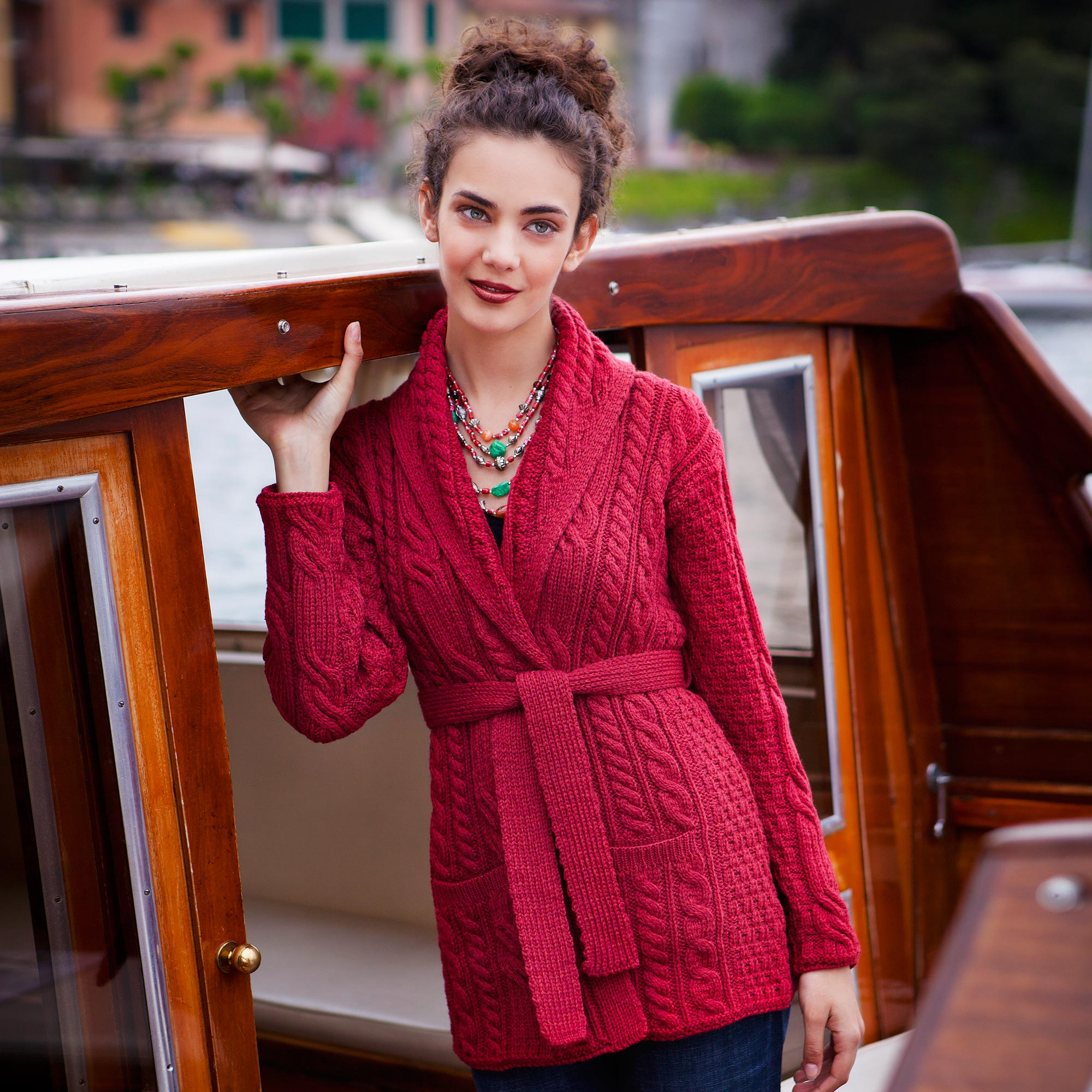 Irish Aran Belted Sweater Jacket - Donegal Tides | NOVICA