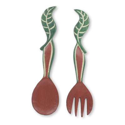 Wood wall adornments, 'Nourishment' (pair) - Hand Crafted African Wood Wall Art of Spoon and Fork (Pair)