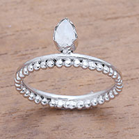 Moonstone band ring, 'Lovely Serenity' - Dot Motif Moonstone Band Ring Crafted in Bali