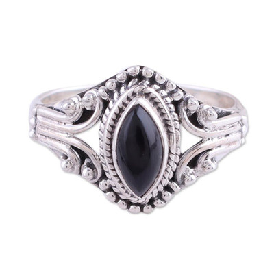 Onyx single-stone ring, 'Midnight Luxury' - Onyx and Sterling Silver Single Stone Ring from India