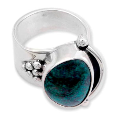 Chrysocolla cocktail ring, 'Taxco Mystique' - Hand Made Taxco Fine Silver Chrysocolla Cocktail Ring