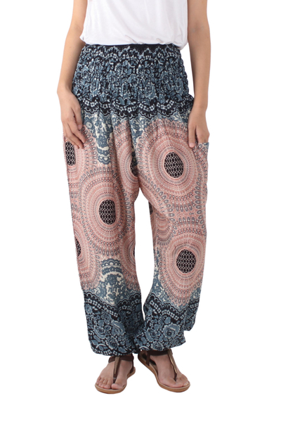 Rayon harem pants, 'Exotic Holiday in Blue' - Mandala Print Rayon Harem Pants from Thailand