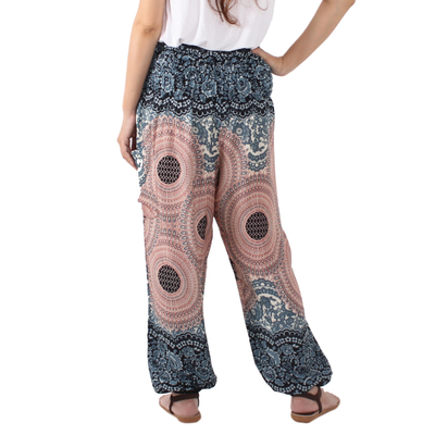 Rayon harem pants, 'Exotic Holiday in Blue' - Mandala Print Rayon Harem Pants from Thailand