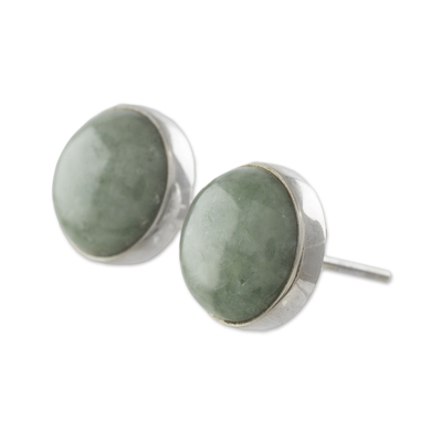 Jade stud earrings, 'Mayan Harmony in Green' - Circular Light Green Guatemalan Jade Stud Earrings