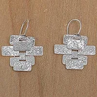 Sterling silver dangle earrings, 'Building a Masterpiece' - Handcrafted Contemporary Balinese Silver Earrings