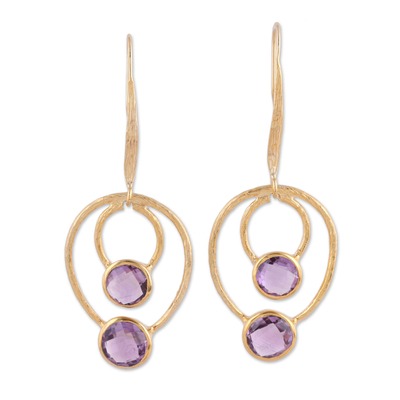 Vermeil and amethyst dangle earrings, 'Lavender Allure' - Gold Vermeil Amethyst Dangle Earrings from India