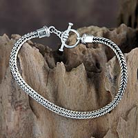 Men's sterling silver bracelet, 'Balinese Braid' - Men's Sterling Silver Chain Bracelet