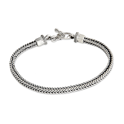 Men's sterling silver bracelet, 'Balinese Braid' - Men's Sterling Silver Chain Bracelet