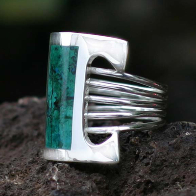 Chrysocolla cocktail ring, 'Imagination' - Sterling Silver Sterling Silver Green Cocktail Ring