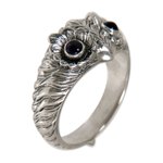 Amethyst ring, 'Owl Wisdom' - Amethyst and Silver Bird Ring