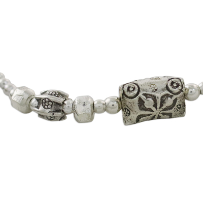 Silver beaded bracelet, 'Hill Tribe Textures' - Fine Silver Beaded Bracelet by Karen Hill Tribe Artisans