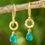 Gold plated dangle earrings, 'Verdant Suns' - Artisan Crafted Gold Plated and Green Onyx Dangle Earrings (image 2) thumbail
