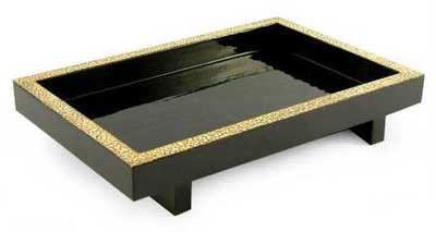 Eggshell mosaic decorative tray, 'Lacquer Pond' - Eggshell Mosaic Decorative Tray from Thailand