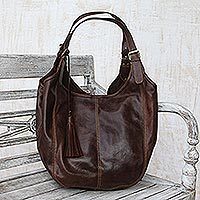 brown leather hobo shoulder bag