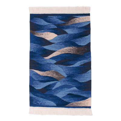 Alfombra de lana, (2x3) - Alfombra de lana azul rectangular tejida a mano (2x3)