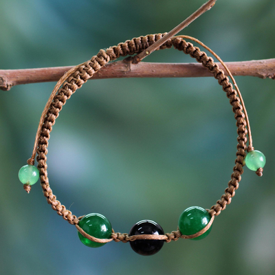 Onyx Shambhala-style bracelet, 'Protective Tranquility' - Green and Black Onyx Hand-braided Shambhala-style Bracelet