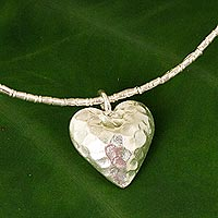 Silver heart pendant necklace, 'Heartbeat' - Handcrafted Heart Shaped 950 Silver Pendant Necklace