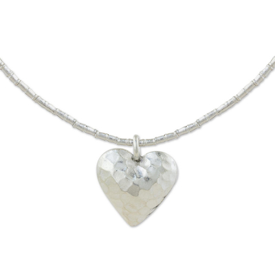 Silver heart pendant necklace, 'Heartbeat' - Handcrafted Heart Shaped 950 Silver Pendant Necklace