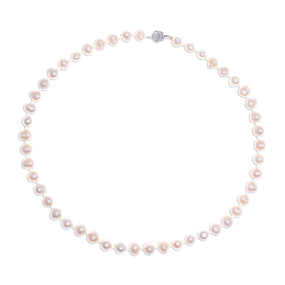 Pearl and peridot strand necklace, 'Pink Sea Breath' - Handcrafted Bridal Pearl Strand Necklace