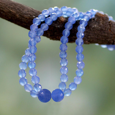Chalcedony beaded strand necklace, 'Eternally Blue' - Handcrafted Blue Chalcedony Necklace from India