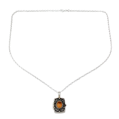 Citrine locket pendant necklace, 'Secret Prayer' - Citrine locket pendant necklace