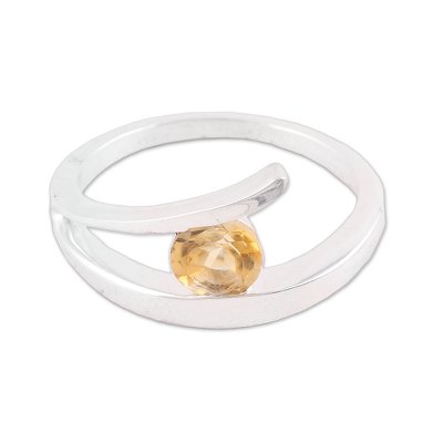 Citrine solitaire ring, 'Dazzling Love' - Handcrafted Sterling Silver Solitaire Citrine Ring