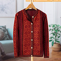 100% alpaca sweater, 'Andean Poinsettia' - 100% Alpaca Wool Knit Cardigan Sweater