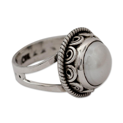 Cultured pearl cocktail ring, 'Perfect Love' - Pearl Cocktail Ring in Sterling Silver Handmade in India