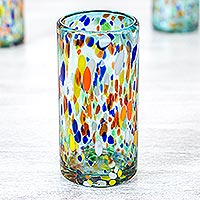 Vasos de vidrio soplado, 'Sky Rainbow Raindrops' (juego de 5) - Vasos de vidrio soplado hechos a mano (juego de 5)